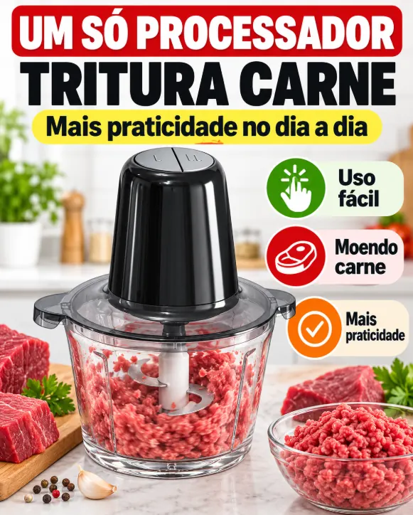 Processador MultMix 2L triturando carne: uso fácil, moendo carne e mais praticidade