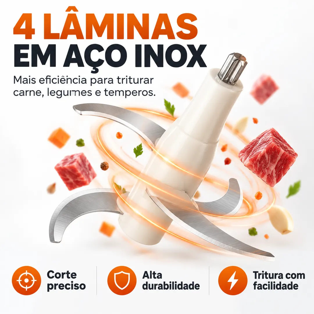 Conjunto de 4 lâminas em aço inox: corte preciso, alta durabilidade e tritura com facilidade
